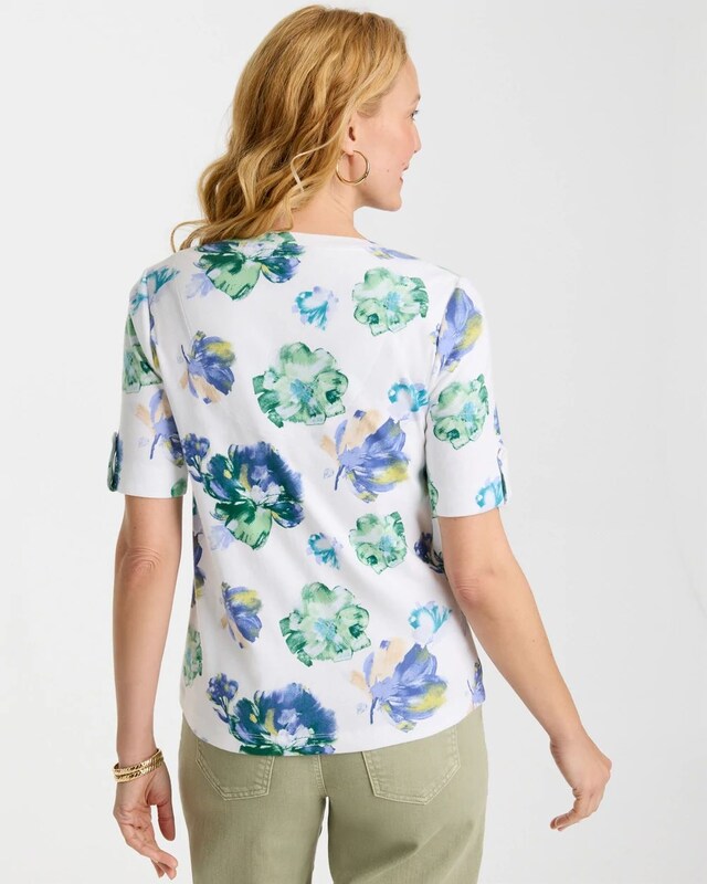 Printed Cotton Slub V-Neck Tee - image 3